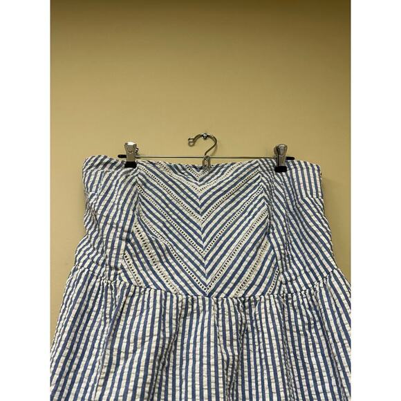 Seersucker Blue White Chevron Striped Strapless Smocked Mini Dress Size 2X Plus - Picture 4 of 13